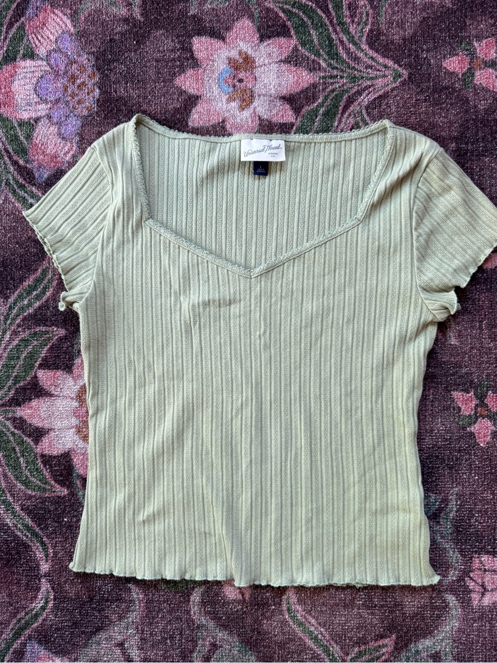 Universal Thread Women's Sage Ribbed V-Neck Short Sleeve Top Size Large
